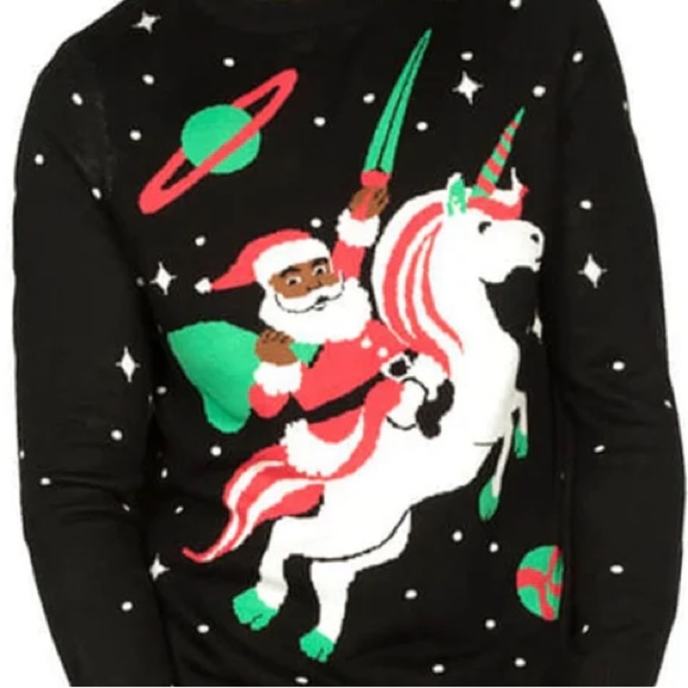 NWOT TIPSY ELVES Unisex Santa Unicorn Ugly Christmas Sweater Size X Large. - Picture 5 of 11